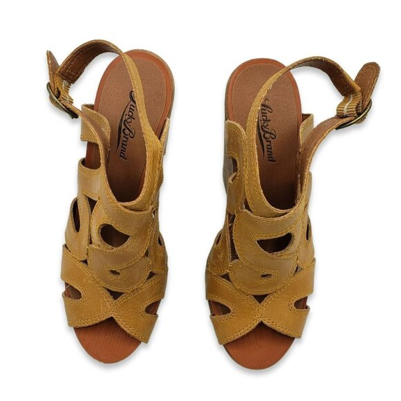 Lucky Brand Penrose Wedge Sandals Womens 7.5 Brown Leather - Picture 7 of 9